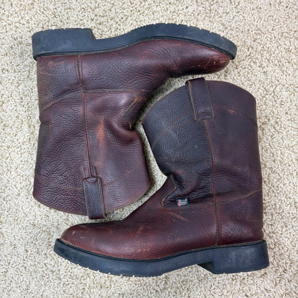 Justin 4761Y Kids Western Boots Brown Leather Pull On Square Toe Size 4.5D Youth